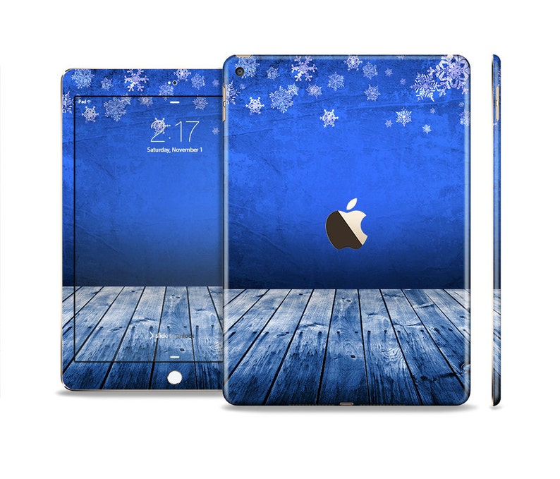 The Snowy Blue Wooden Dock Skin Set for the Apple iPad All Models Available