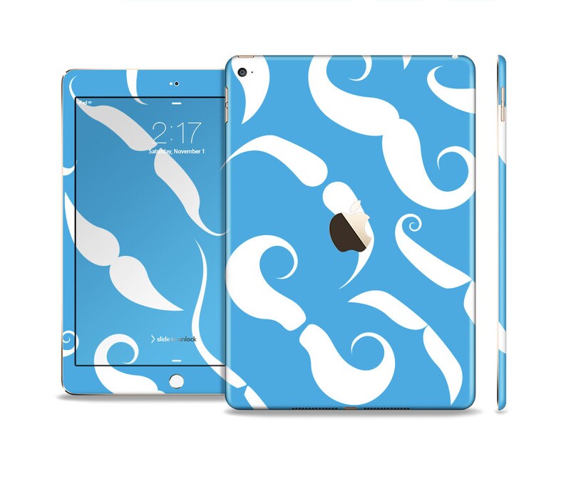All Models Available The White Mustaches with blue background Skin Set for the Apple iPad