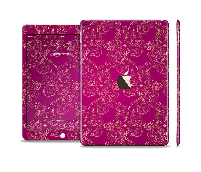 All Models Available The Pink and Yellow Floral Vine Pattern Skin Set for the Apple iPad