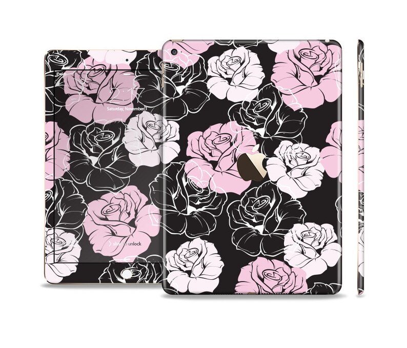 All Models Available The Pink and Black Rose Pattern V3 Skin Set for the Apple iPad