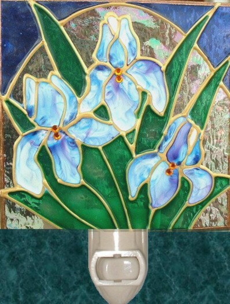 Decorative Blue Iris Flower Night Light Plug in Wall. Unique Etsy