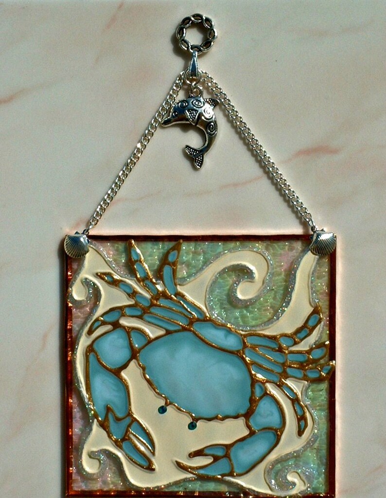 Artisan Made Blue Stain Glass Crab Suncatcher Crab Decor. Etsy