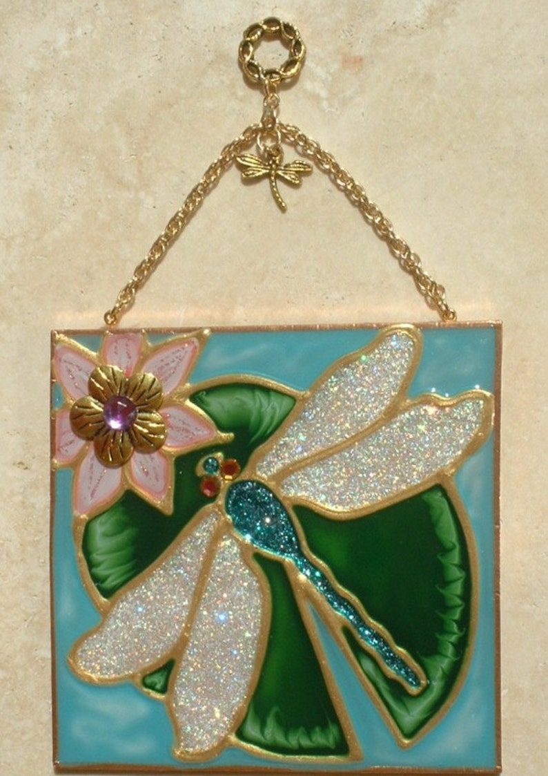 Dragonfly Suncatcher Stained Glass Window Hanging Panel. Etsy