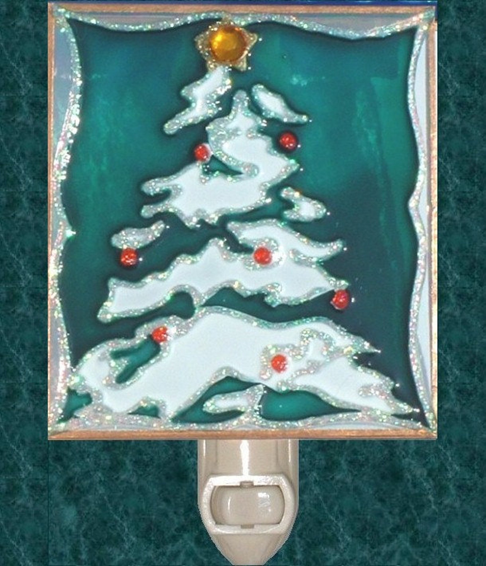 Stained Glass Christmas Tree Night Light Plug In Holiday Green Etsy