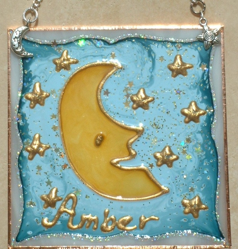 Personalized Moon Suncatcher Stain Glass Window Hanging. Etsy