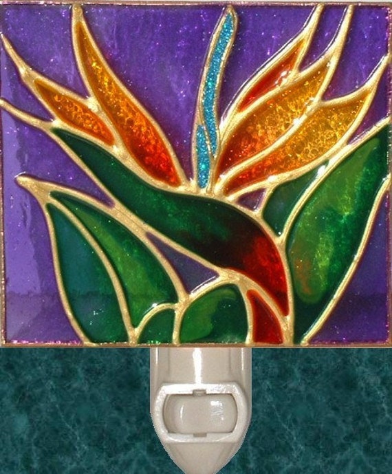 Stained Glass Bird of Paradise Flower Night Light Plug In Wall Etsy