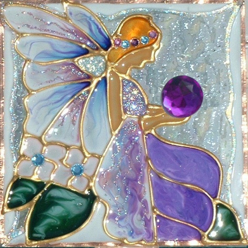 Purple Fairy Stained Glass Suncatcher Stain Glass Window Etsy
