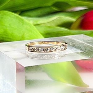 Vintage Diamond Half Eternity Ring in 18ct Yellow Gold - Size M - Stackable Ring Wedding Band Engagement Ring