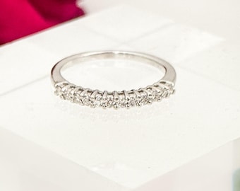 18K White Gold Diamond Half Eternity Band Ring, Size L.5