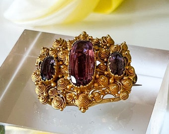Exquisitely Crafted Victorian 3.75ct Amethyst Brooch in Filigree 18ct Antique Yellow Gold