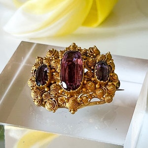 Exquisitely Crafted Victorian 3.75ct Amethyst Brooch in Filigree 18ct Antique Yellow Gold