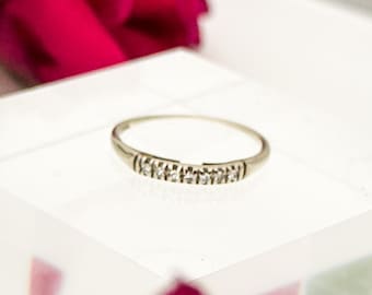 Antique 14K White Gold Diamond Band Ring, Size O