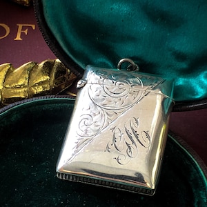 Antique 1913 Edwardian Stirling Silver Vesta Case by Samuel M Levi Engraved Monogram Birmingham