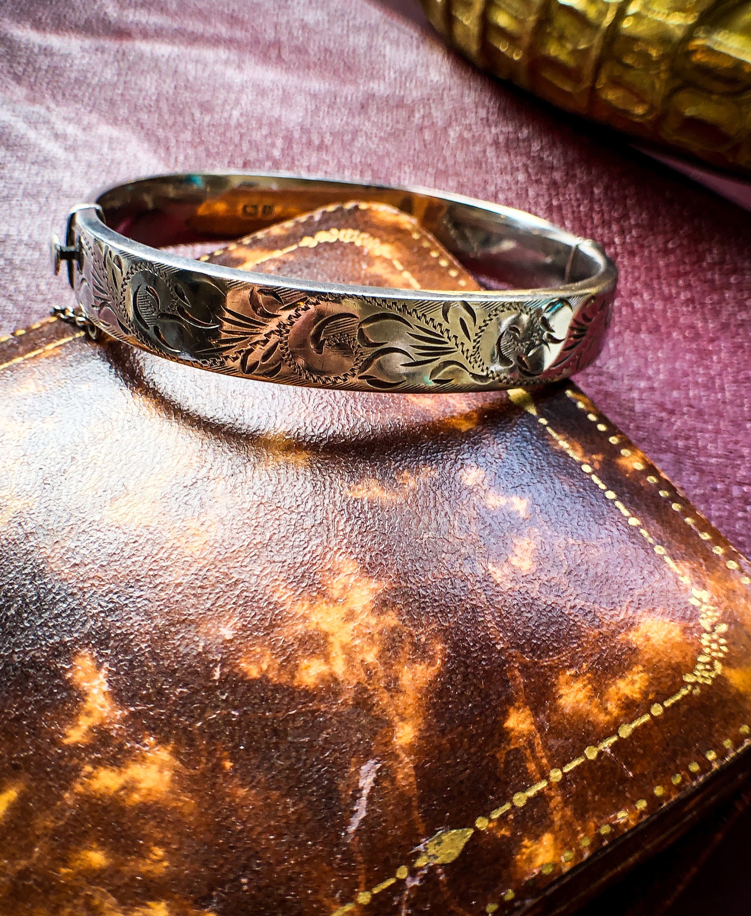 Vintage English Stirling Silver Engraved Bangle Bracelet Vintage English Stirling Silver Engraved Bangle Bracelet