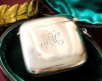 Vintage Edwardian Stirling Silver Hallmarked Vesta Case by Joseph Gloster LTD Birmingham 1913 Match Safe Monogram