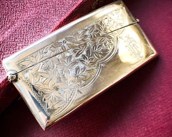 Rare Antique 1913 Edwardian E J Trevitt & Sons Curved Stirling Silver Calling Card Case Engraved DJF Chester Hallmark