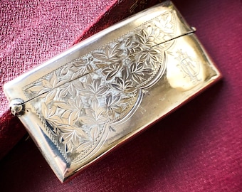 Porta biglietti da visita antico in argento sterling di epoca edoardiana: motivo floreale inciso, marchio di garanzia Chester.
