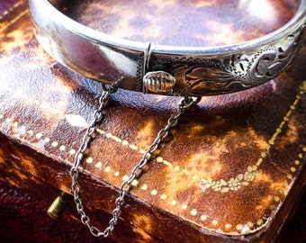 Vintage English Stirling Silver Engraved Bangle Bracelet Vintage English Stirling Silver Engraved Bangle Bracelet