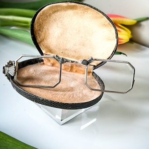 Antique Art Deco Lorgnette Spring Loaded Spectacles in Case Opera Glasses Theatre Glasses