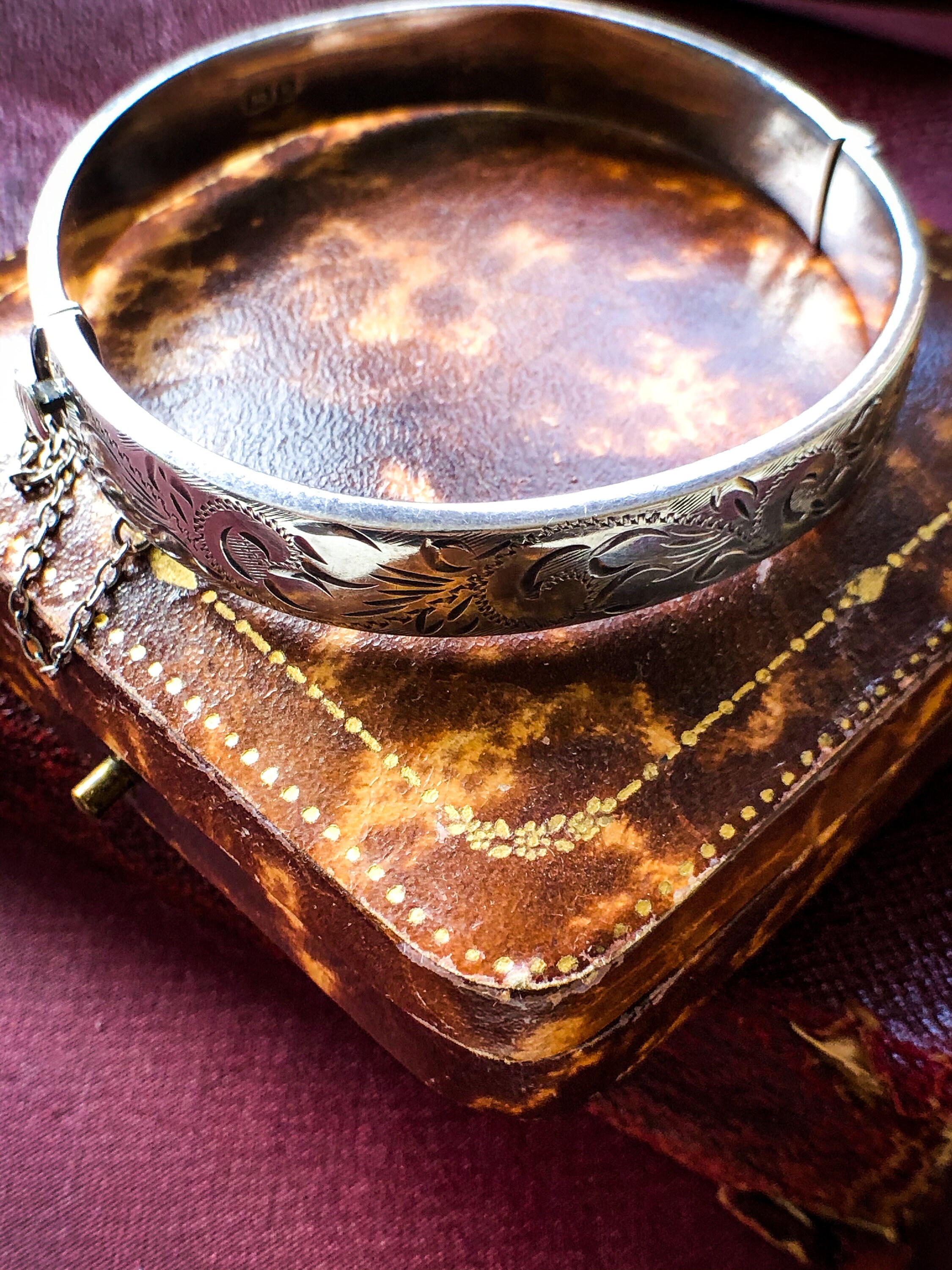Vintage English Stirling Silver Engraved Bangle Bracelet Vintage English Stirling Silver Engraved Bangle Bracelet