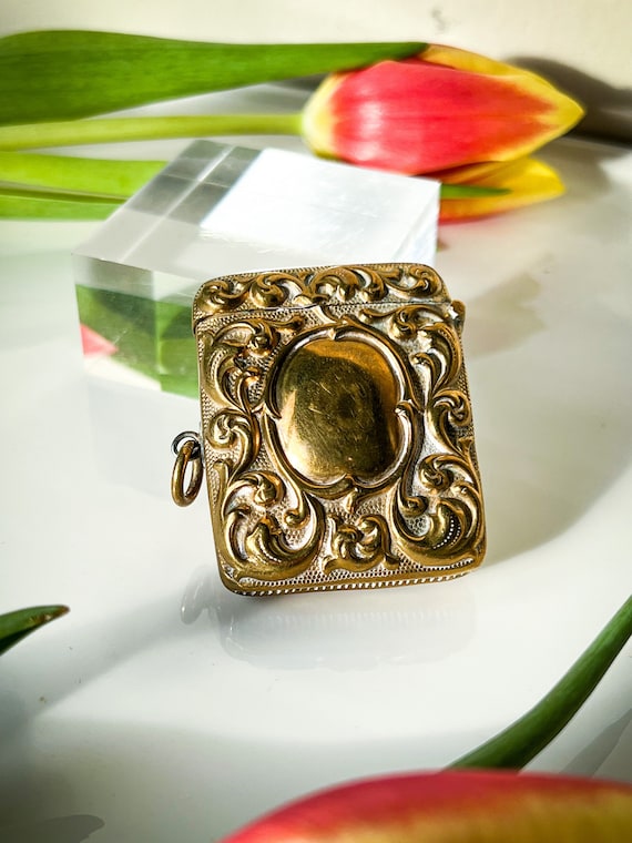 Antique English Brass Vesta Case