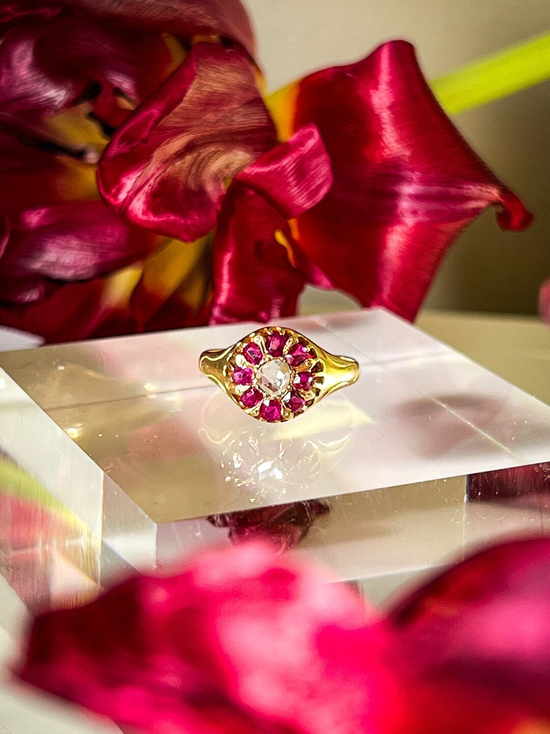 Antique Georgian Rose Cut Diamond Ruby Ring, 18ct Gold, Size I - Etsy