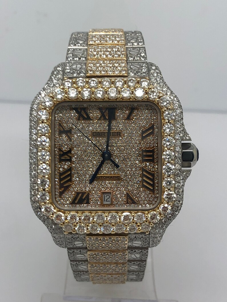 Cartier Santos Two Tone Custom Iced Out Bustdown Wrist Watch Etsy UK