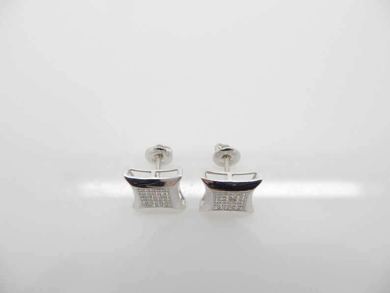 Solid 14K White Gold 0.25cttw H-SI Round Diamond Square Stud Screwback Earrings; sku # 3831