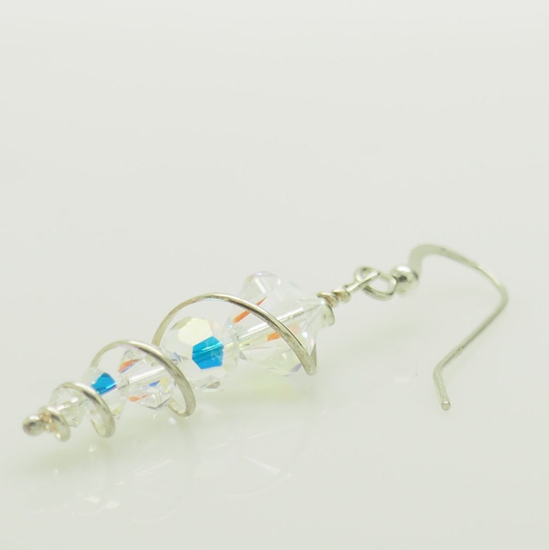 Vintage Solid Sterling Silver925 Dangle Drop Crystal Earrings; # 6040