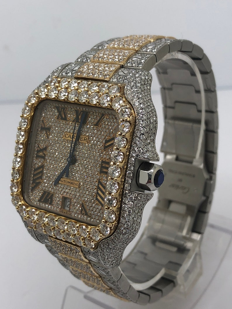 Cartier Santos Two Tone Custom Iced Out Bustdown Wrist Watch | Etsy UK