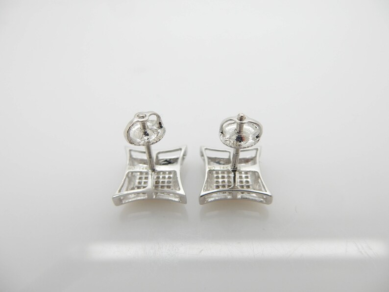 Solid 14K White Gold 0.25cttw H-SI Round Diamond Square Stud Screwback Earrings; sku # 3831