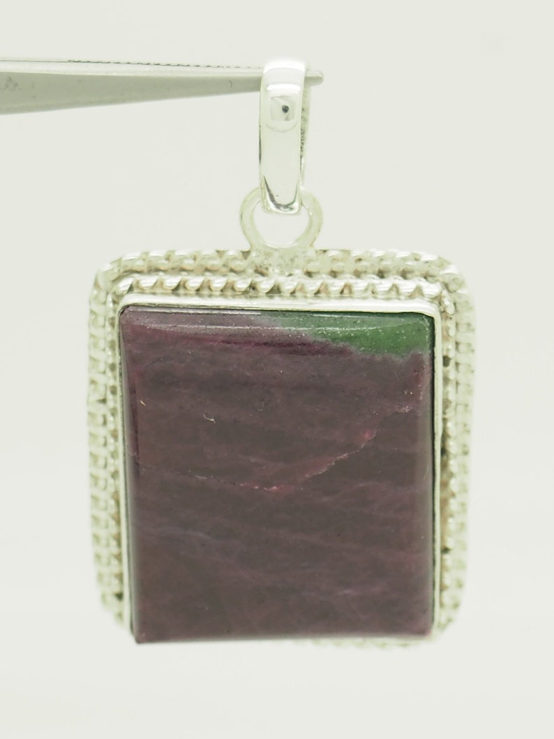 Sterling Silver925 Large Square Polished Natural Ruby Zoisite Dangle Pendant # 3058