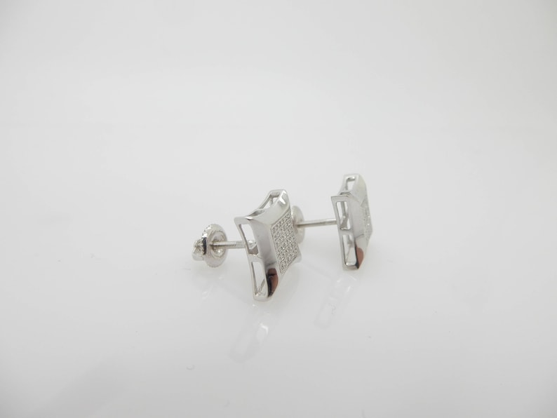 Solid 14K White Gold 0.25cttw H-SI Round Diamond Square Stud Screwback Earrings; sku # 3831