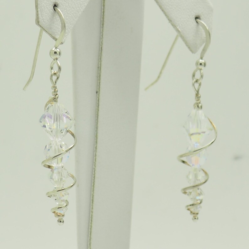 Vintage Solid Sterling Silver925 Dangle Drop Crystal Earrings; # 6040