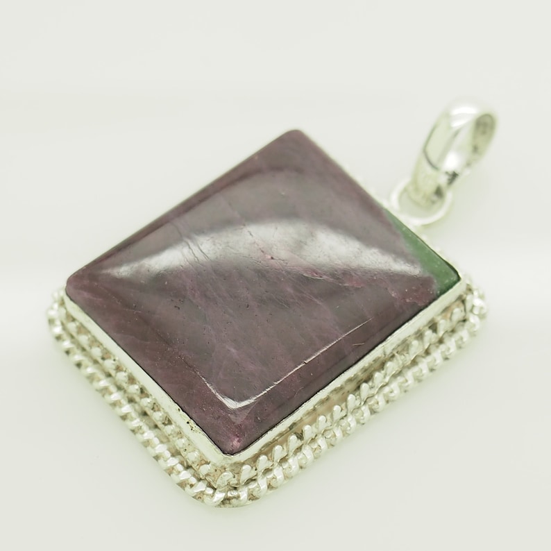 Sterling Silver925 Large Square Polished Natural Ruby Zoisite Dangle Pendant # 3058