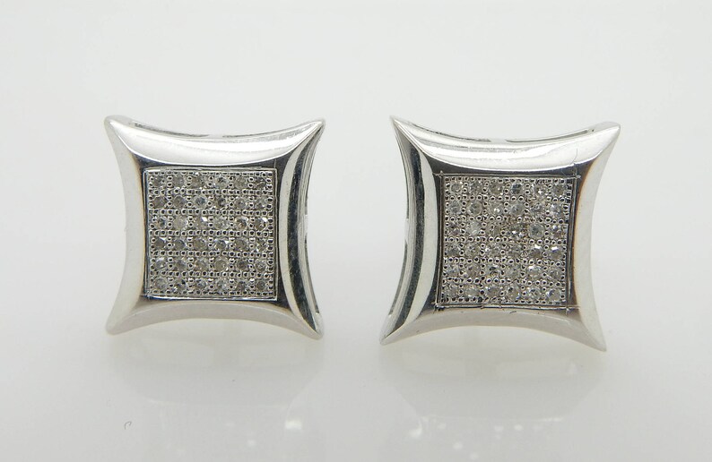 Solid 14K White Gold 0.25cttw H-SI Round Diamond Square Stud Screwback Earrings; sku # 3831