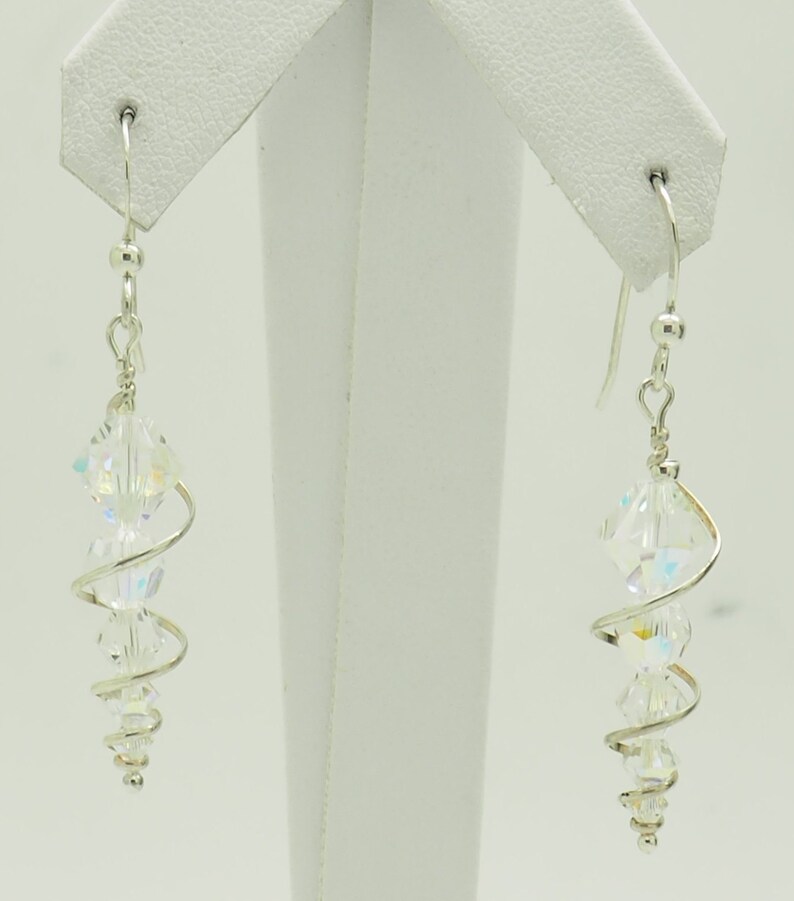 Vintage Solid Sterling Silver925 Dangle Drop Crystal Earrings; # 6040