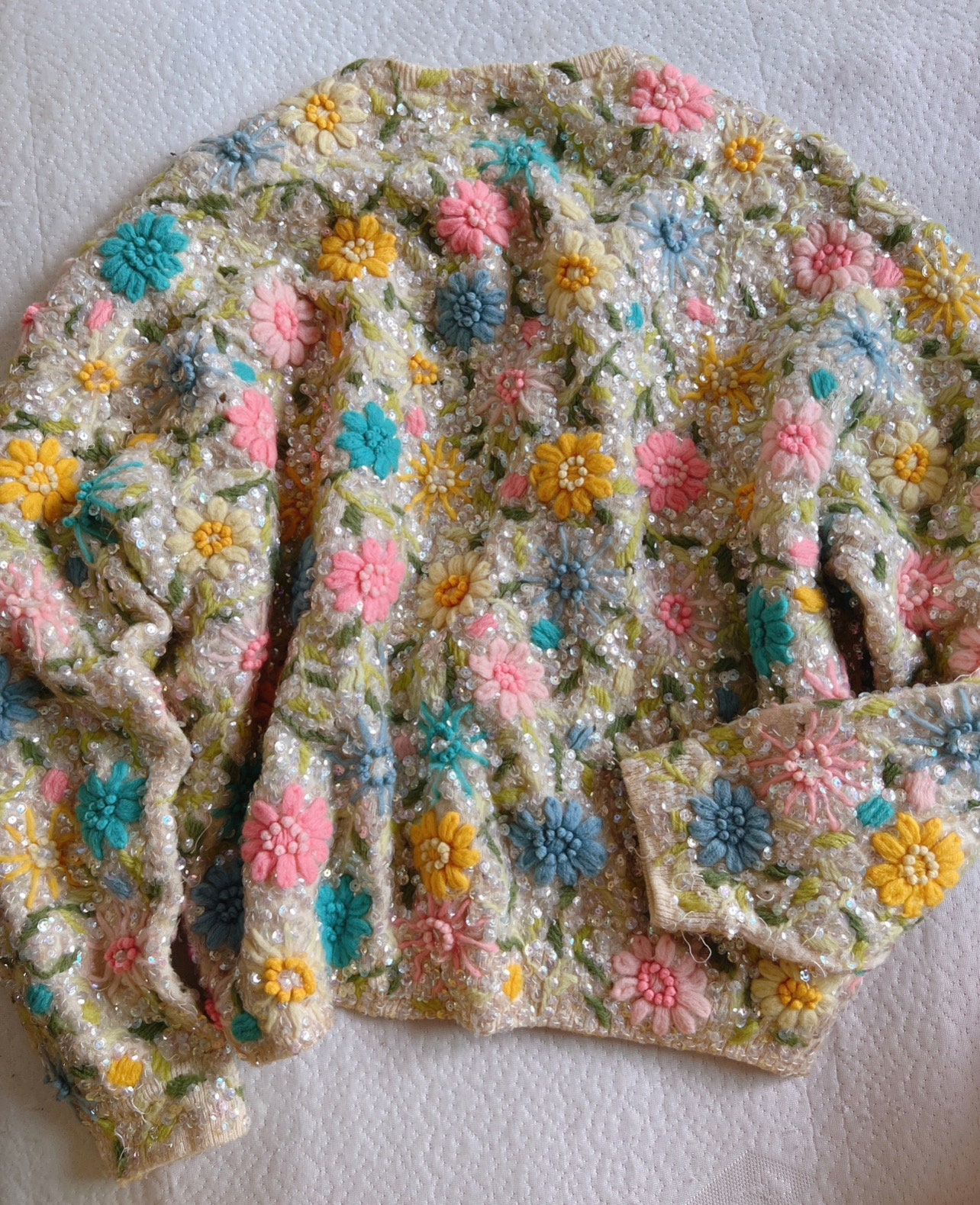 GENE SHELLY vintage 1950s cardigan sweater, open front embroidered wool cropped sweater