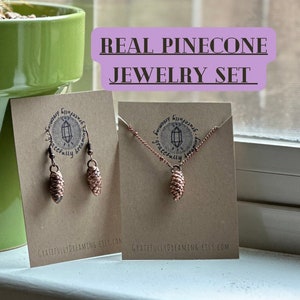 Real Pinecone Necklace and Earrings, Copper Electroformed Jewelry, Jewelry Set, Nature Jewelry