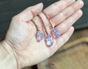 Purple Crystal Necklace, Simple Aura Quartz Necklace, Birthday Gift