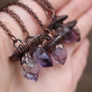 Small Amethyst Mushroom Crystal Necklace, Electroformed Jewelry, Boho Hippie Jewelry, Raw Crystal Jewelry