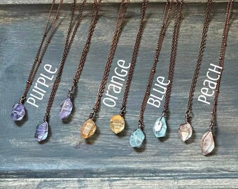 Aura Quartz Crystal Necklace, Simple Crystal Necklace, Gemstone Boho Hippie Jewelry