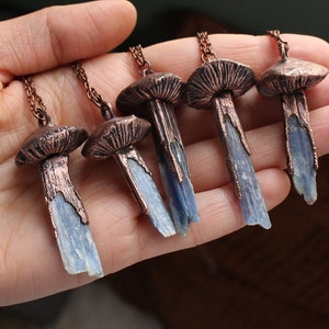 Blue Kyanite Mushroom Crystal Necklace, Electroformed Jewelry, Boho Hippie Jewelry, Blue Pendant, Raw Crystal Jewelry image 2