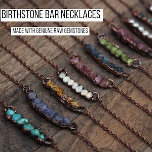 Raw Birthstone Bar Necklace, Raw Crystal Jewelry, Boho Hippie Jewelry, Electroformed Jewelry, Gemstone Necklace