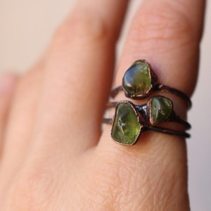 Raw Peridot Stacking Ring, Crystal Rings, Boho Hippie