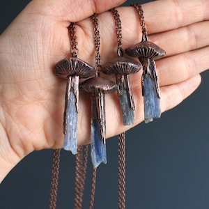 Blue Kyanite Mushroom Crystal Necklace, Electroformed Jewelry, Boho Hippie Jewelry, Blue Pendant, Raw Crystal Jewelry image 6