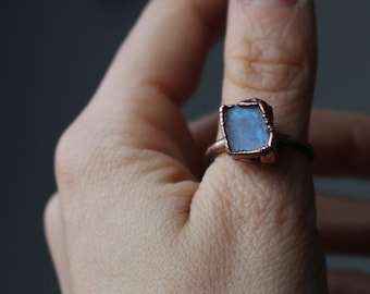 Raw Moonstone Ring, Crystal Rings, Electroformed Jewelry