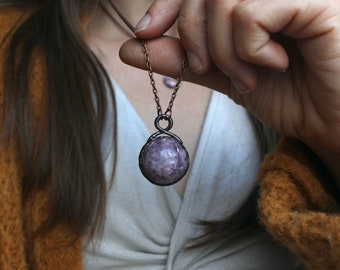 Lepidolite Necklace, Crystal Ball Jewelry, Hippie Jewelry, Gift for Women