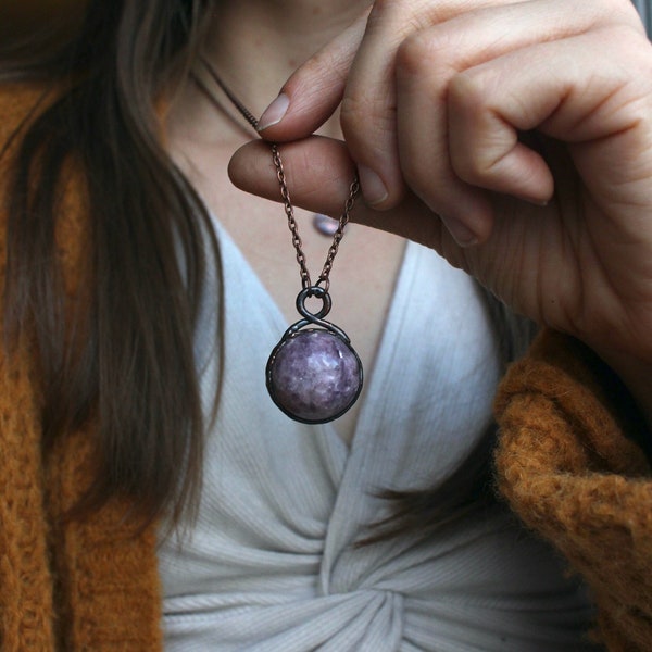 Lepidolite Necklace, Crystal Ball Jewelry, Hippie Jewelry, Gift for Women