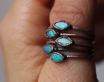 Blue Opal Stacking Rings, Electroformed Jewelry, Hippie Jewelry, Tiny Dainty Rings, Stackable Rings